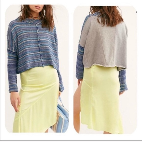 Free People Blue Catalina Knit Bell Sleeve Cropped Pullover Sweater Size Small - Picture 1 of 15